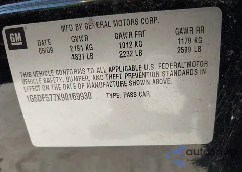 2009 Cadillac Cts Standard z USA, uszkodzony, nr VIN 1G6DF577X90169930